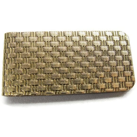 Gold Tone Weave Pattern Money Clip Stainless Steel Wallet Credit Card Cash ID - Picture 7 of 7
